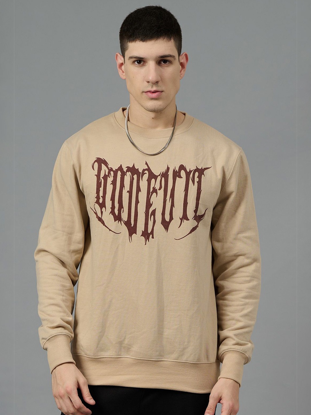 

GO DEVIL Men Printed Pullover Sweatshirt, Beige