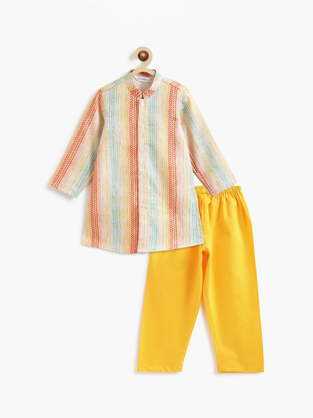 

Campana Boys Chevron Printed Regular Sequinned Straight Kurta with Pyjamas, Yellow