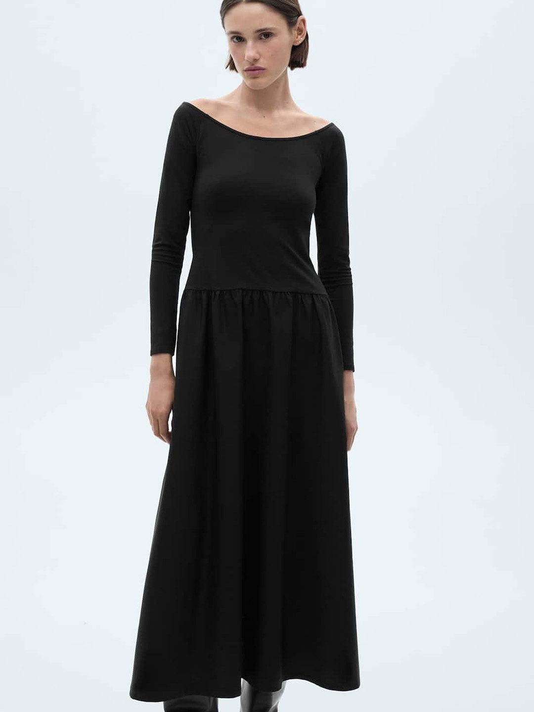 

MANGO Off-Shoulder Fit & Flare Midi Dress, Black