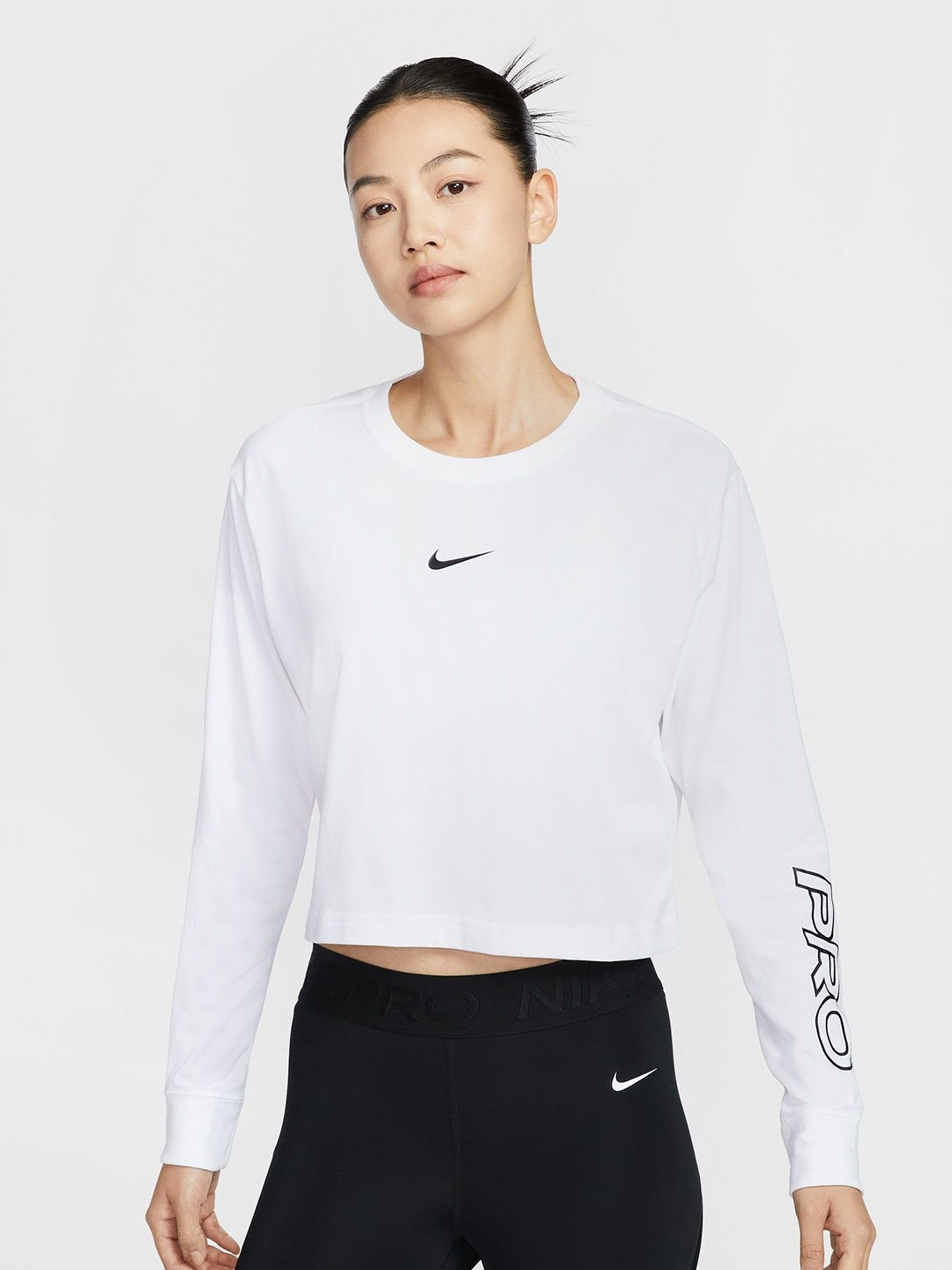 

Nike Pro Women's Dri-FIT Long-Sleeve Cropped Tshirts, White