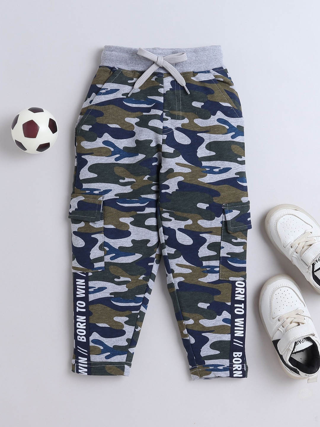 

3PIN Boys Printed Pure Cotton Mid Rise Joggers, Grey melange