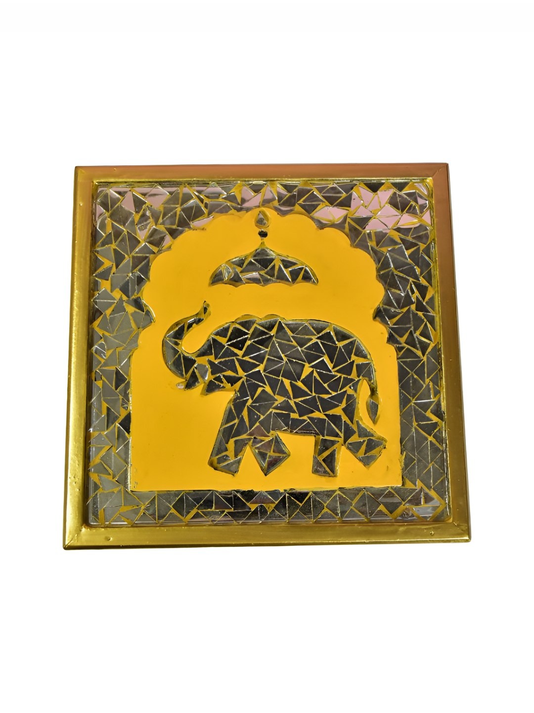 

THE HOME CO. Yellow Elephant Wooden Pooja Chowki