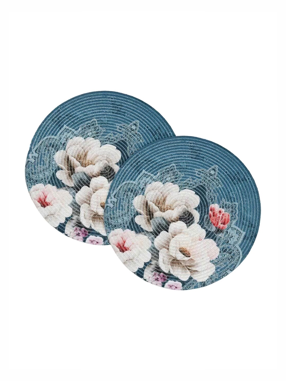 

ANA Blue & White 2 Pieces Floral Printed Woven Design Pure Cotton Table Placemats