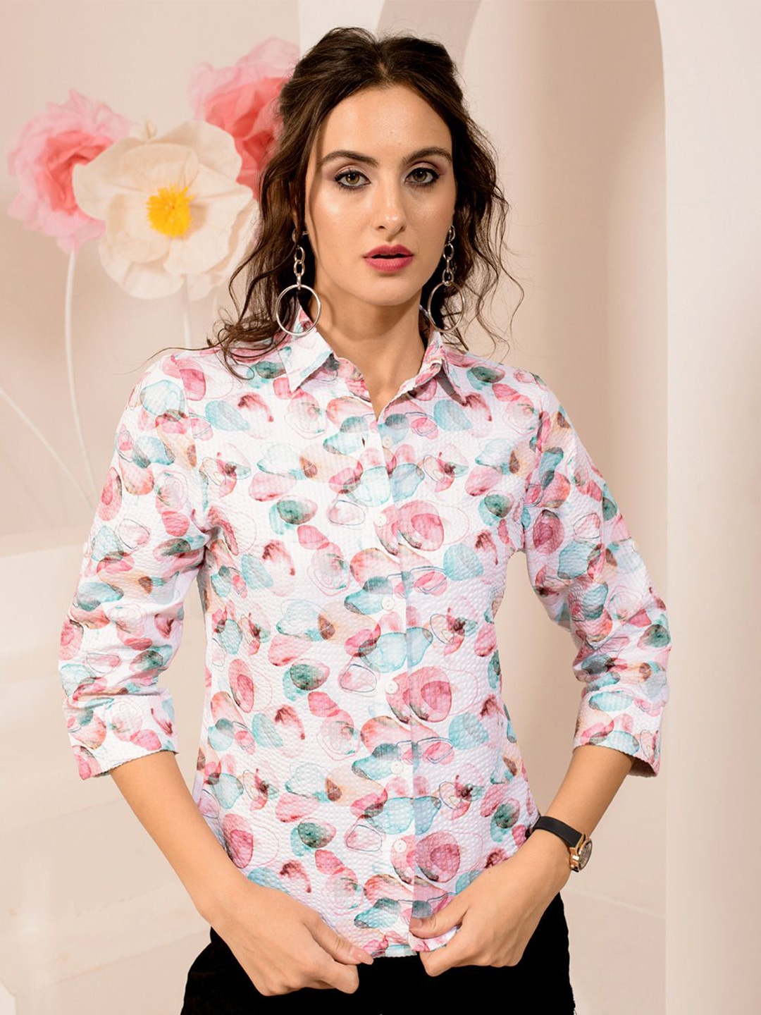 

BAESD Women Standard Spread Collar Abstract Printed Casual Shirt, Off white