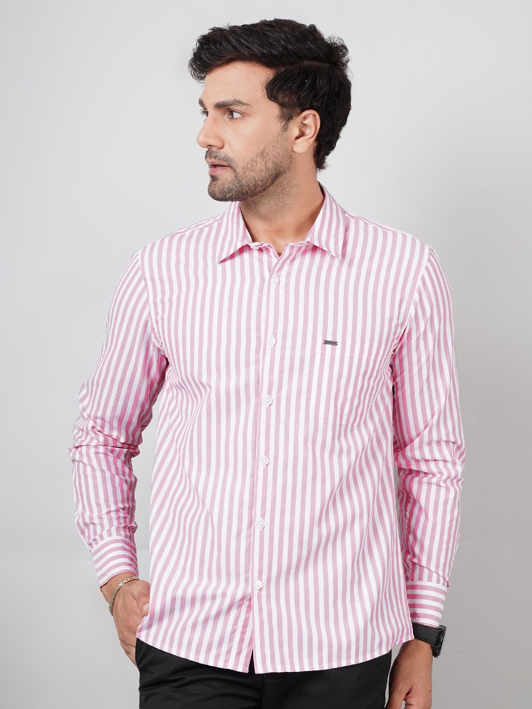 

NUEVOSDAMAS Men Smart Opaque Striped Casual Shirt, Pink