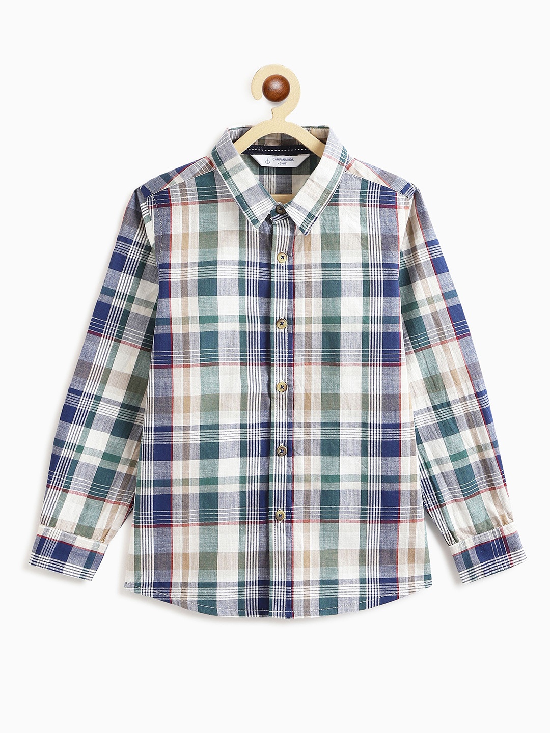 

Campana Boys Spread Collar Checked Cotton Casual Shirt, Blue