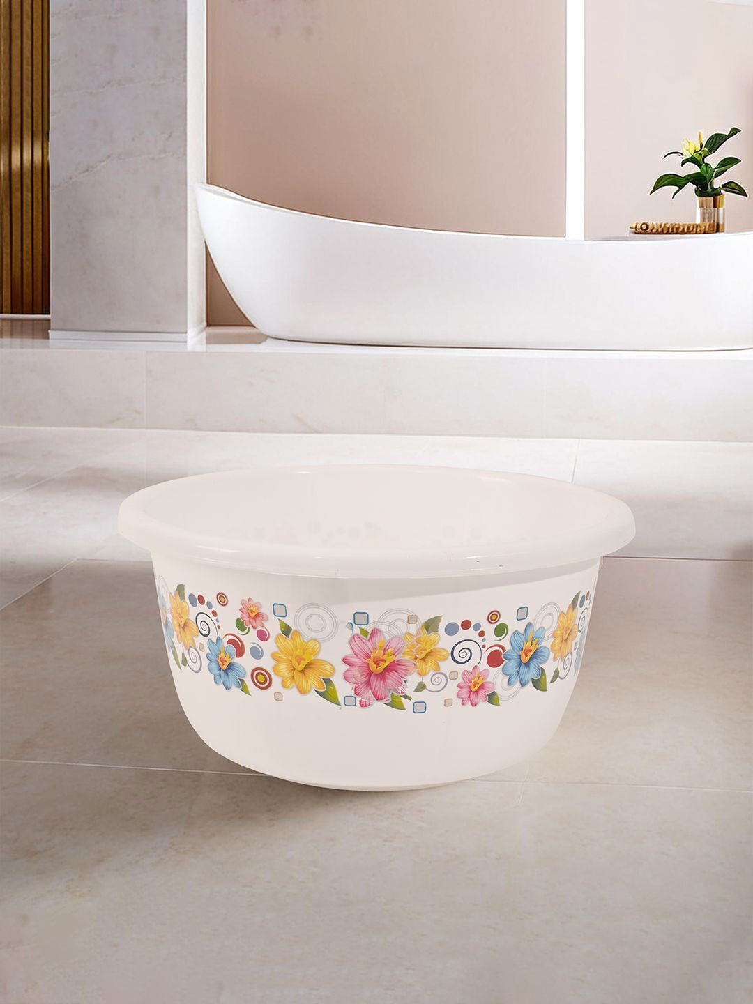 

Kuber Industries White & Pink 6 Pieces Floral Printed Matte Bath Tub