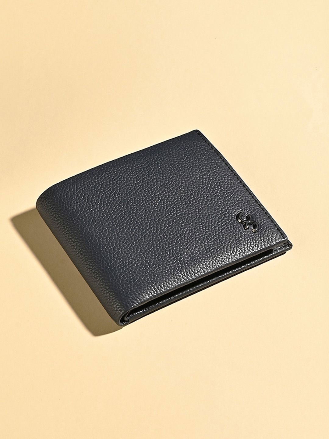 

One8 Men Textured Leather Two Fold Wallet, Navy blue