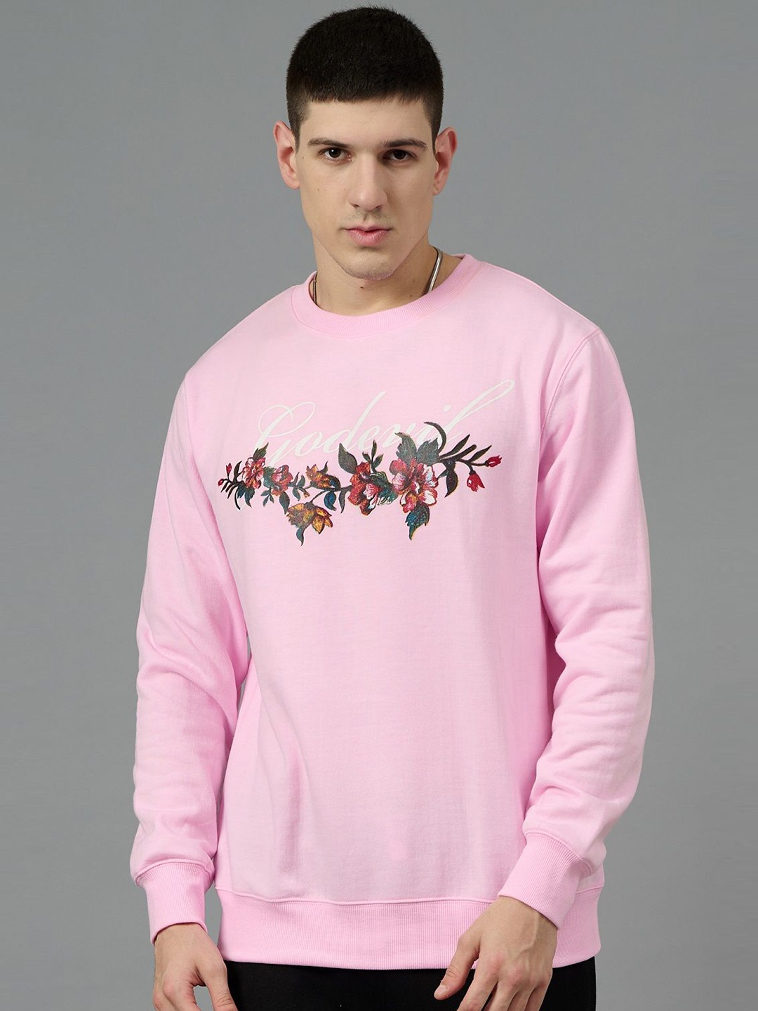 

GO DEVIL Men Printed Oversized Sweatshirt, Pink