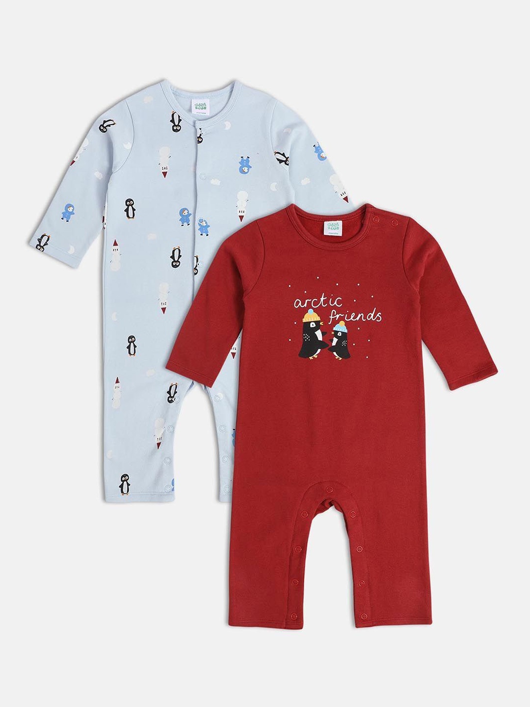 

MINI KLUB Boys Pack Of 2 Printed Cotton Rompers, Blue