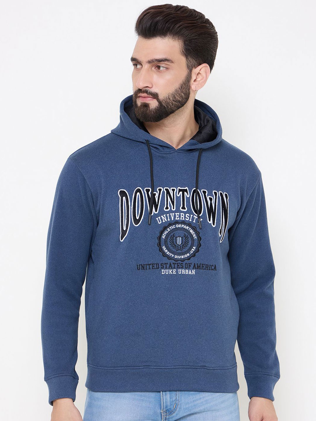 

Duke Men Alphanumeric Printed Long Sleeves Hooded Sweatshirt, Blue