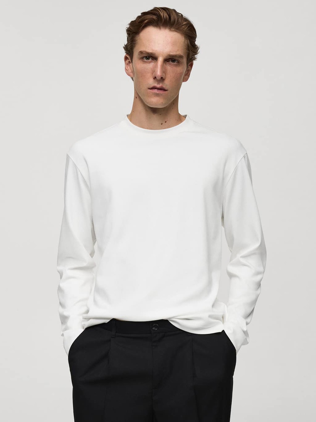 

MANGO MAN Solid Pure Cotton T-shirt, White