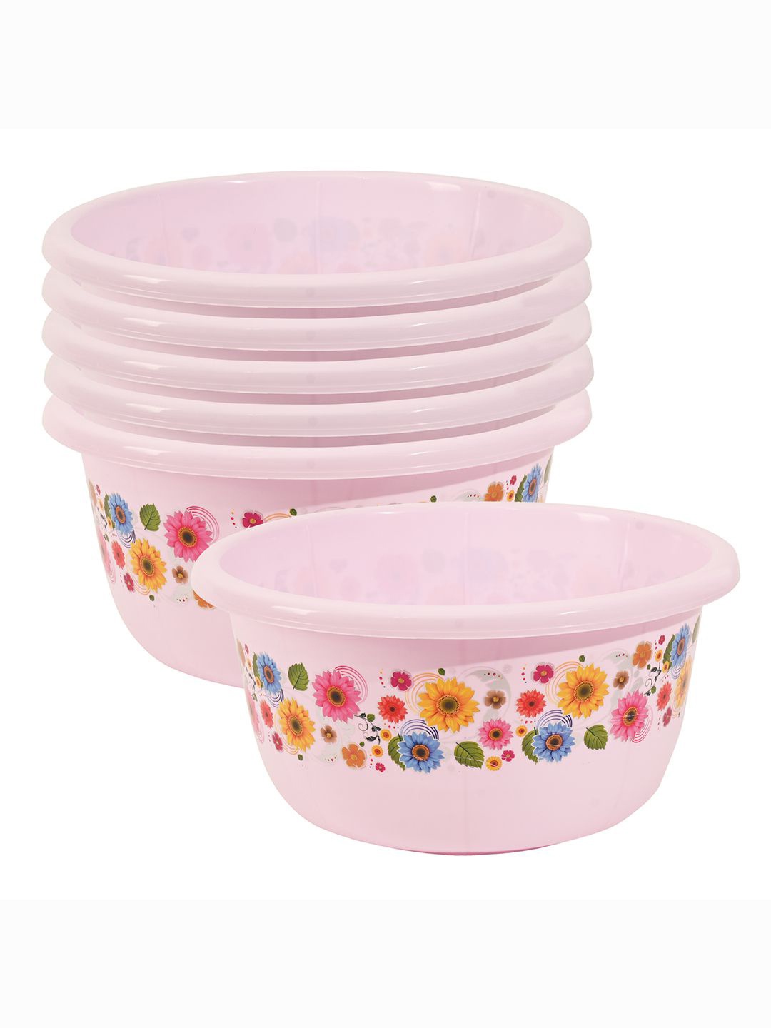 

Kuber Industries Pink & Blue 6 Pieces Floral Printed Bath Tubs 40 L Each