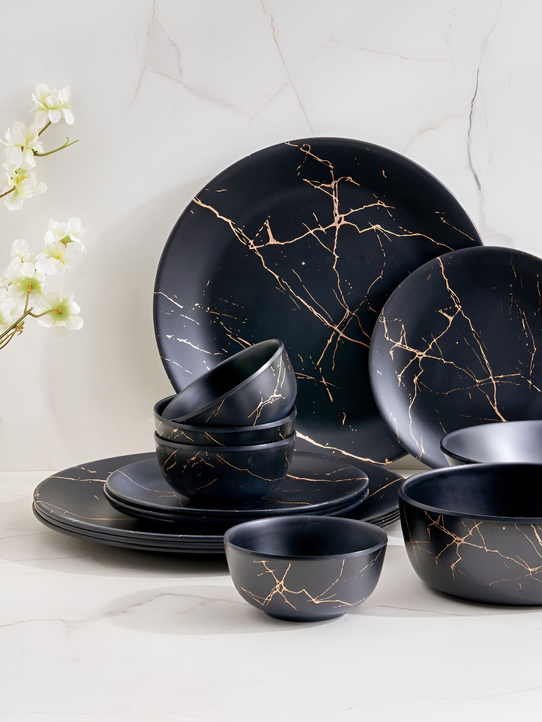 

Home Centre Black 2024 14 Pieces Melamine Dinner Set of