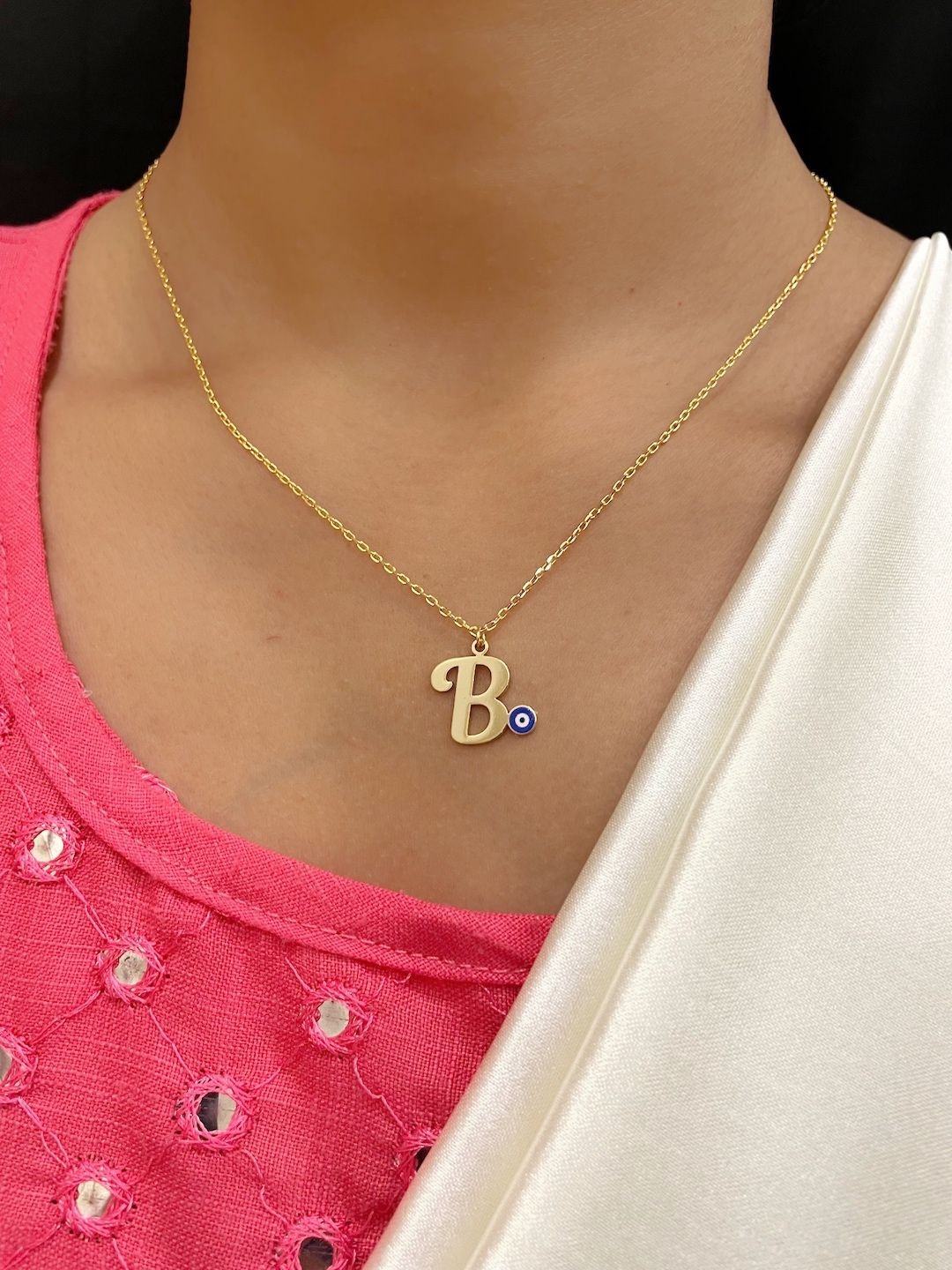 

Digital Dress Room Gold-Plated Letter 'B' Evil Eye Pendant Chain