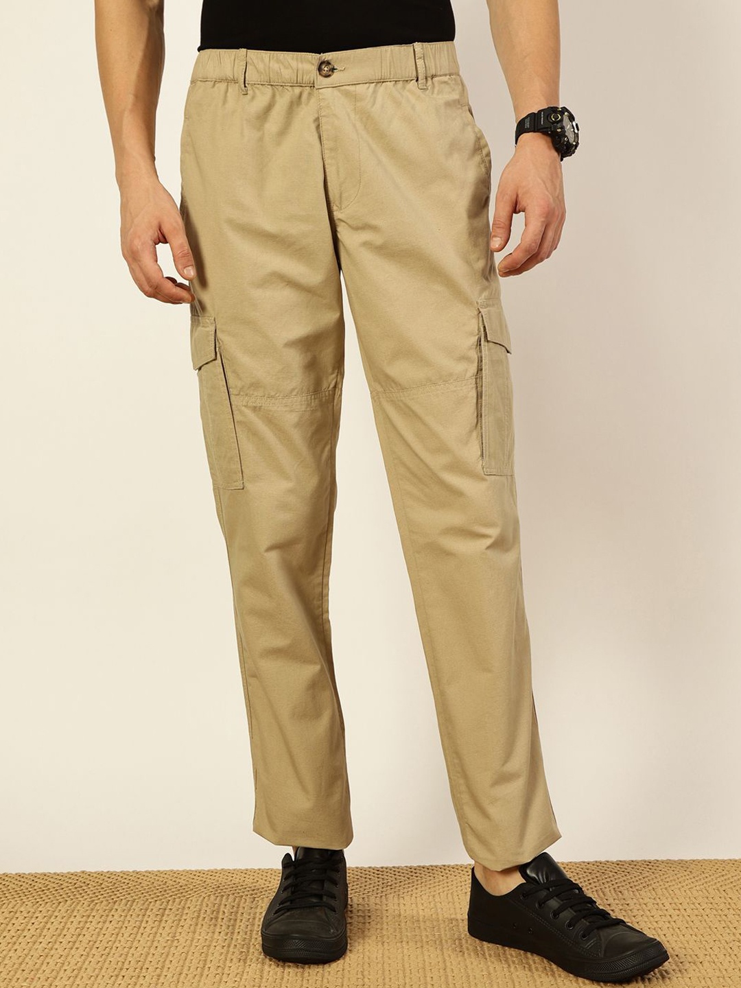 

Thomas Scott Men Smart Slim Fit Cargos Trousers, Cream