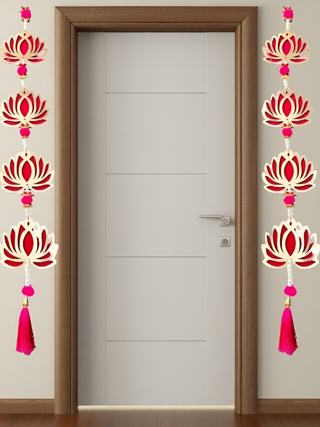 

The Advitya Gold-Toned & Pink 2 Pieces Fabric Lotus Long Wall Hanging Festive Decor