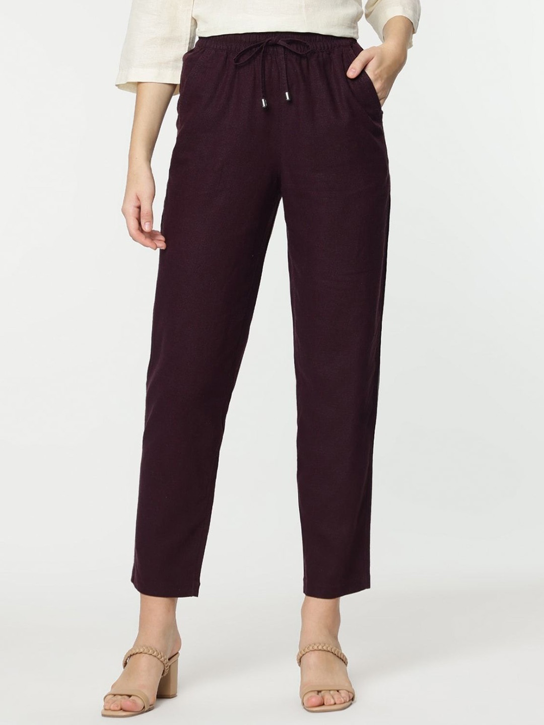 

Marks & Spencer Women High-Rise Trousers, Purple