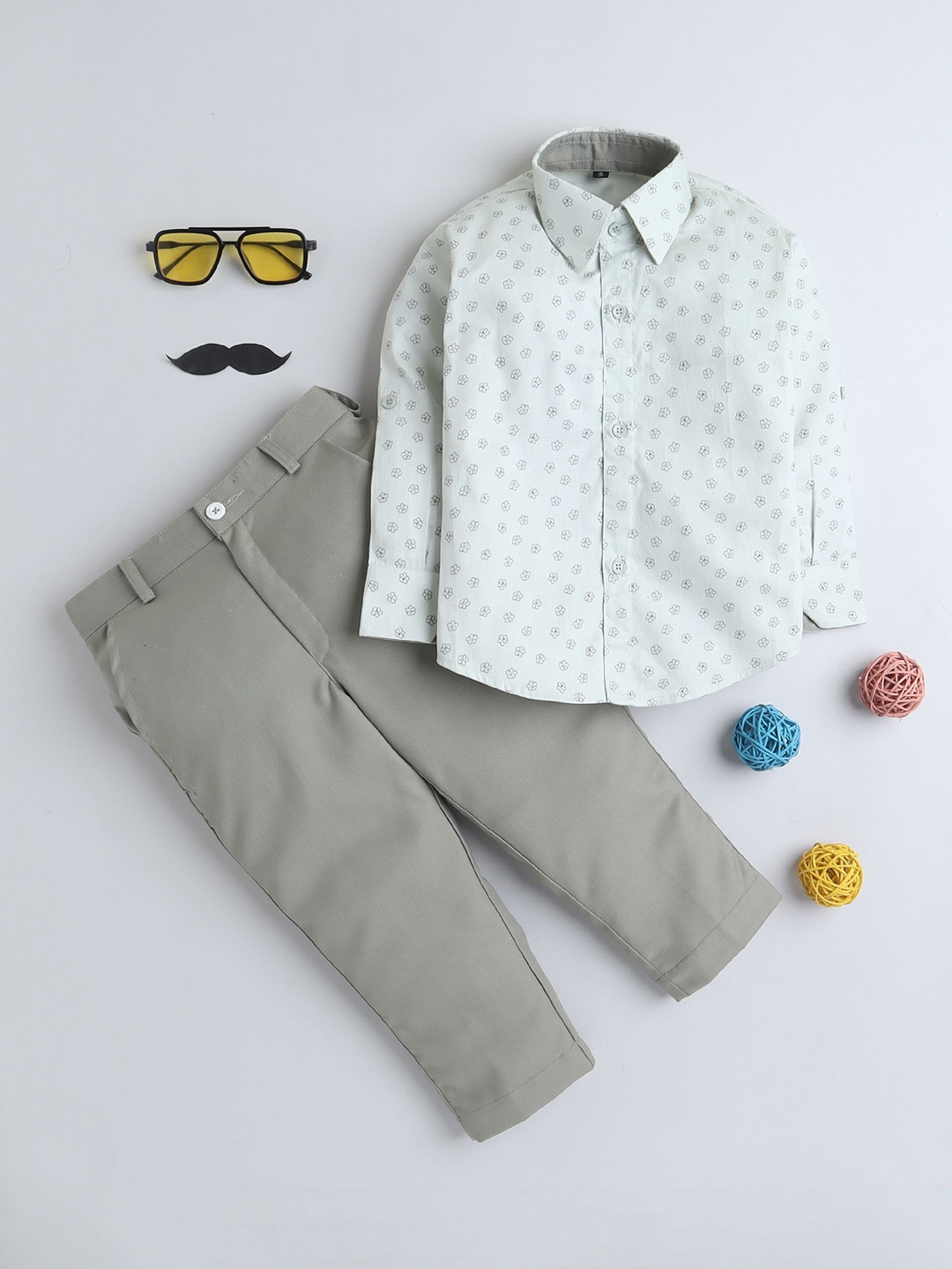 

Lil homies Boys Printed Shirt with Trousers, Olive