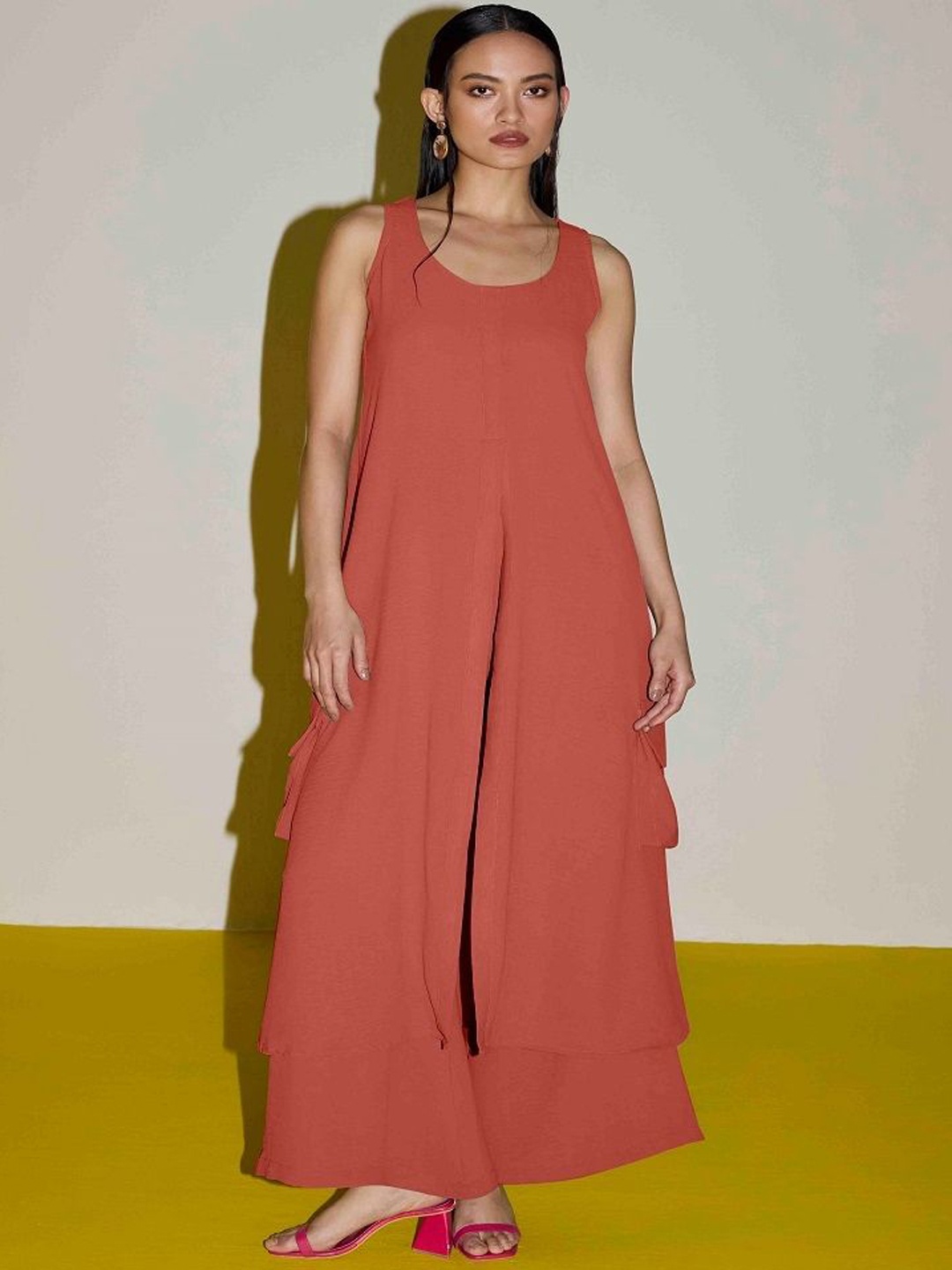 

SIL SILA Round Neck Sleeveless Top With Palazzo, Rust