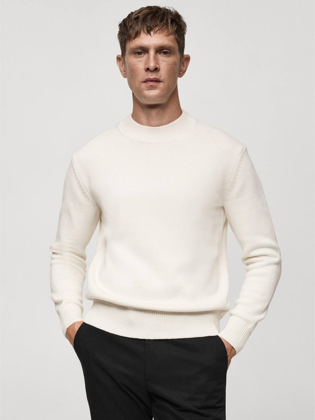 

MANGO MAN Medium-knit cotton sweater, Cream