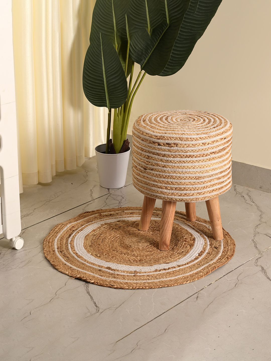 

Kuber Industries Brown 3 Pieces Bohemian Carpets, Ottoman Stool & Door Mat