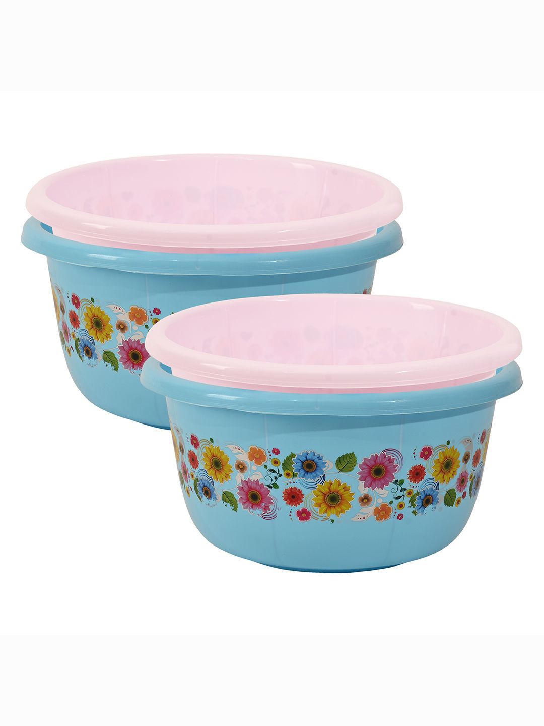 

Kuber Industries Pink & Blue 4 Pieces Floral Printed Bath Tubs 40 L Each