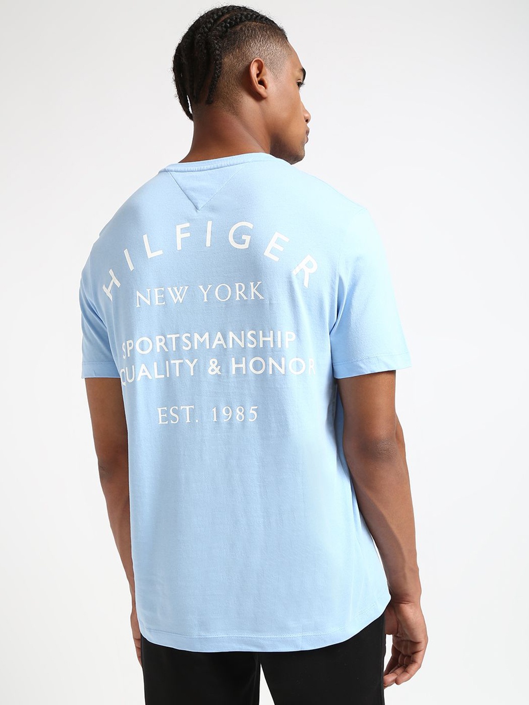 

Tommy Hilfiger Men Typography Printed Round Neck Cotton T-shirt, Blue