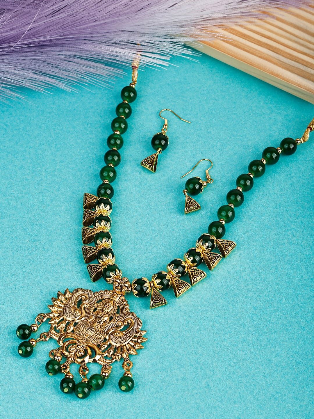 

SUNHARI Beaded Lakshmi Goddess Jewellery Set, Gold