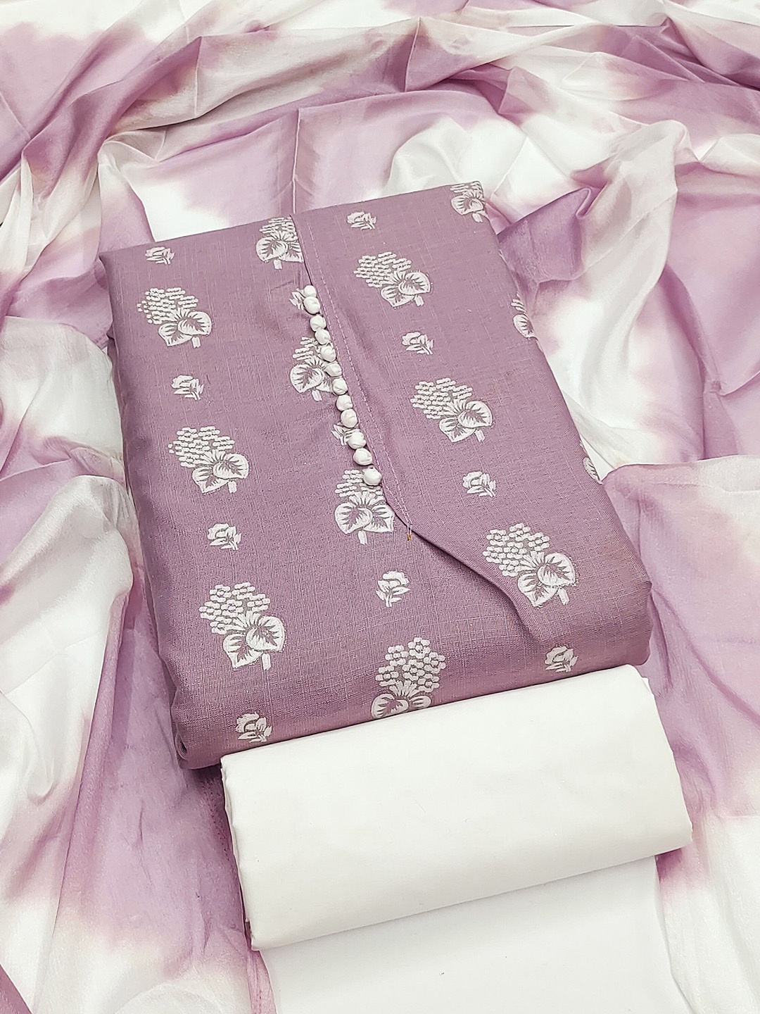 

MANVAA Floral Printed Unstitched Dress Material, Purple