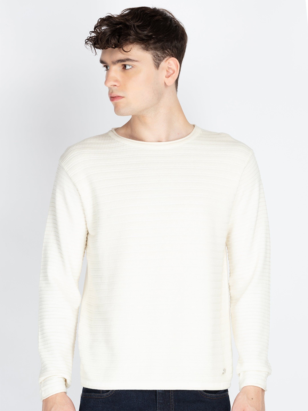 

Status Quo Men Cotton Round Neck Pullover, White