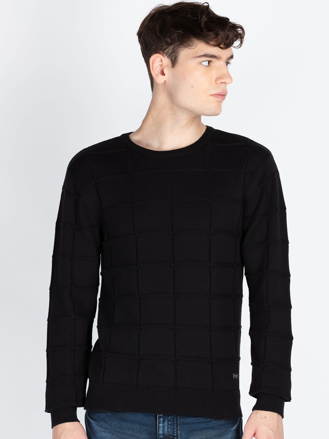 

Status Quo Men Self Design Pullover, Black