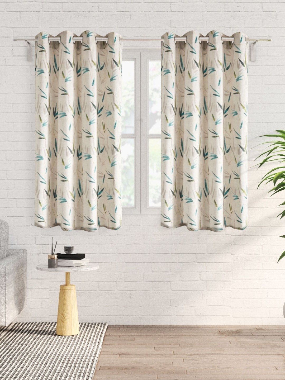 

Home Centre Lavish Beige 2 Pcs Floral Printed Velvet Light Filtering Window Curtains
