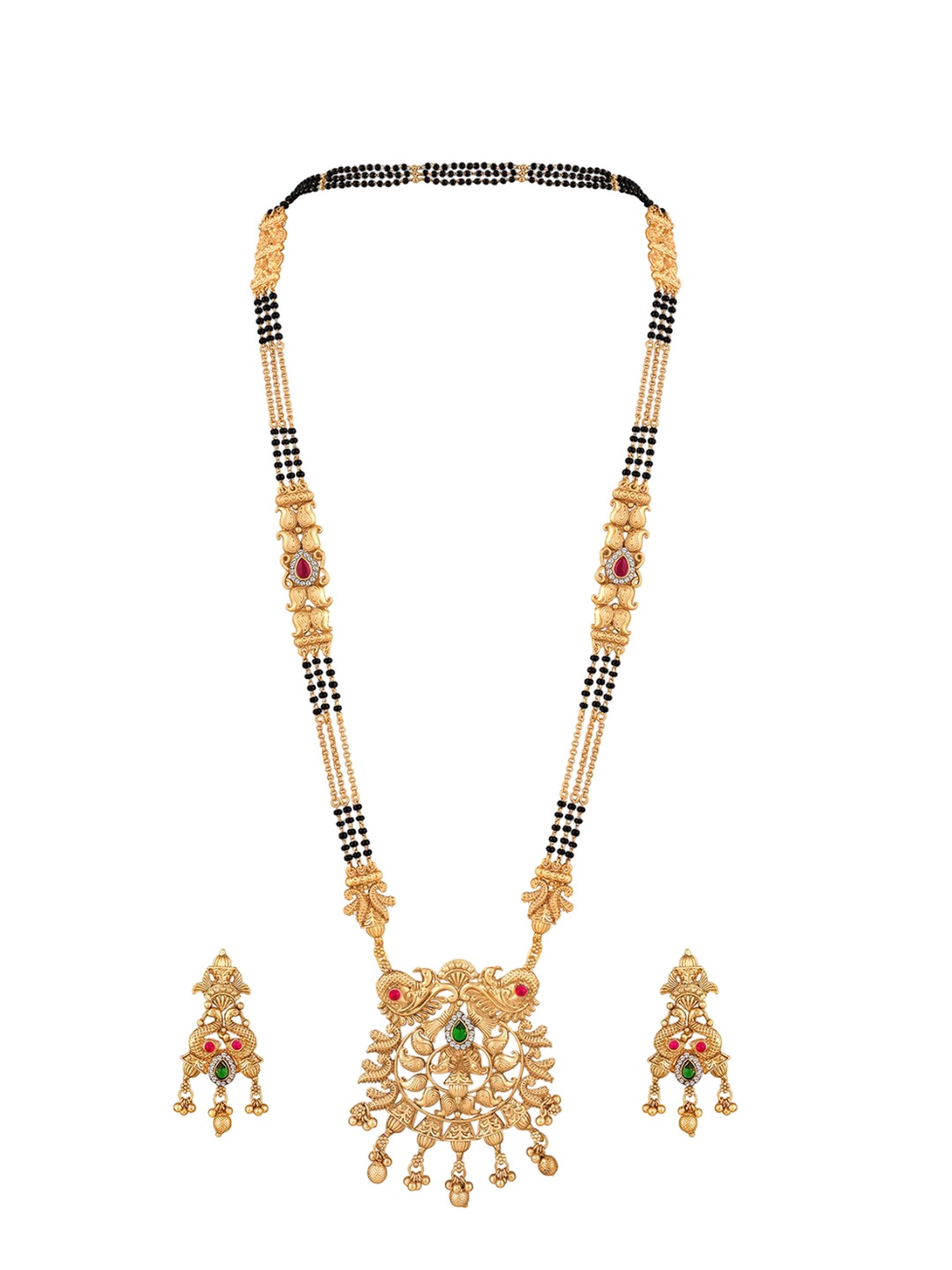

Peora Gold-Plated Artificial Stones and Beads Mangalsutra & Earrings