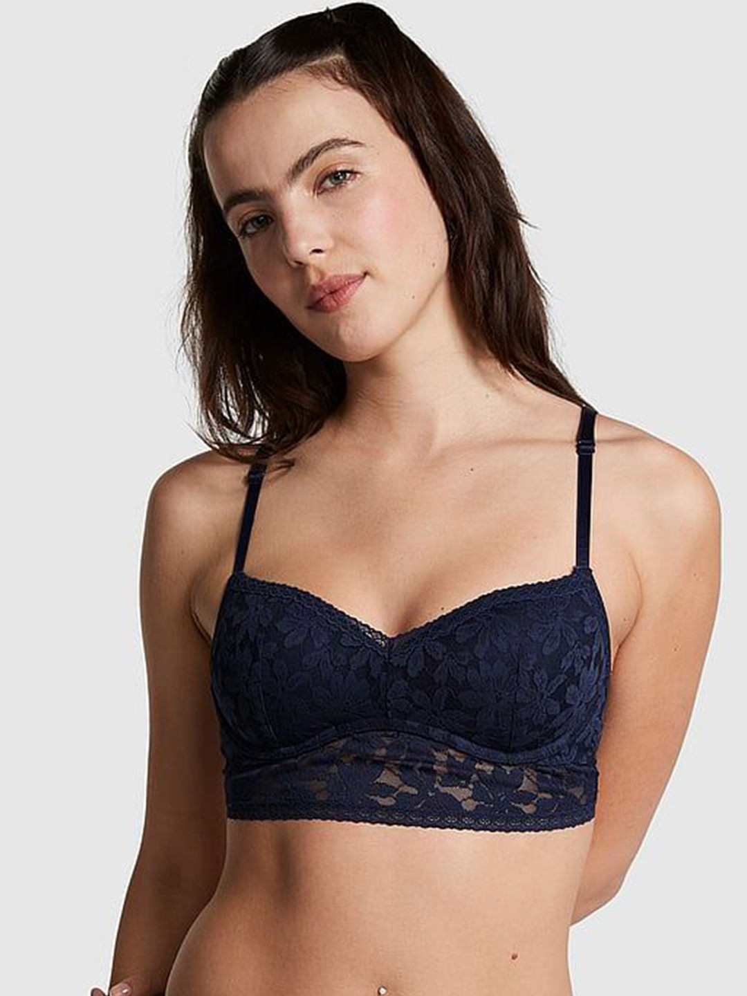 

Victoria's Secret Lace Medium Coverage Underwired Lightly Padded Push-Up Bra, Navy blue