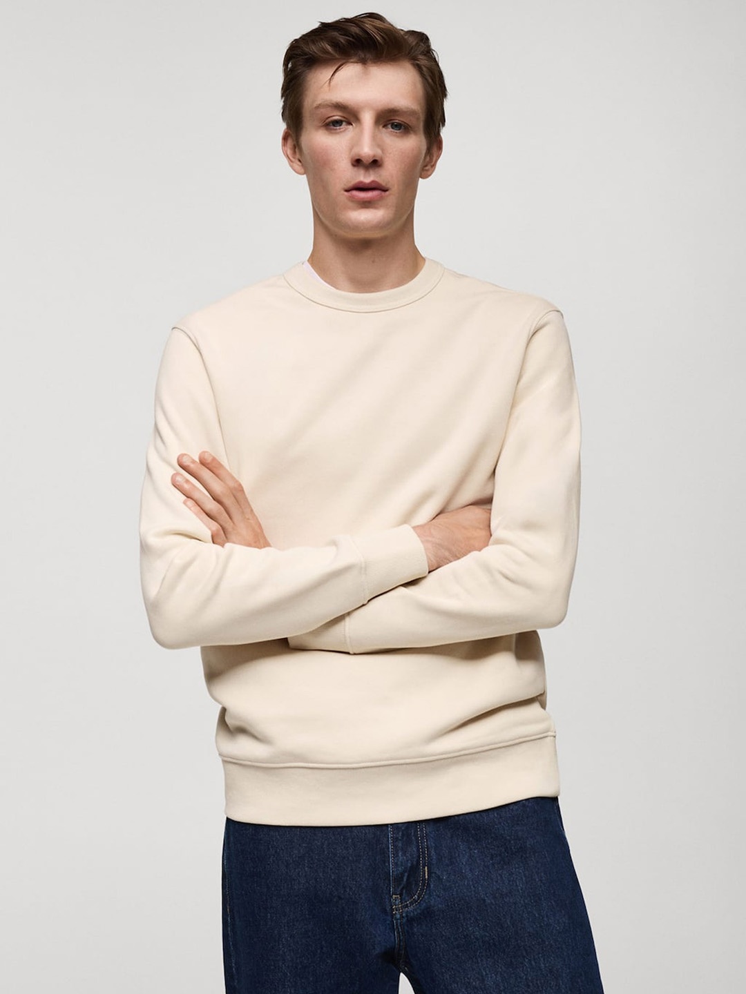 

MANGO MAN Solid Sweatshirt, Cream