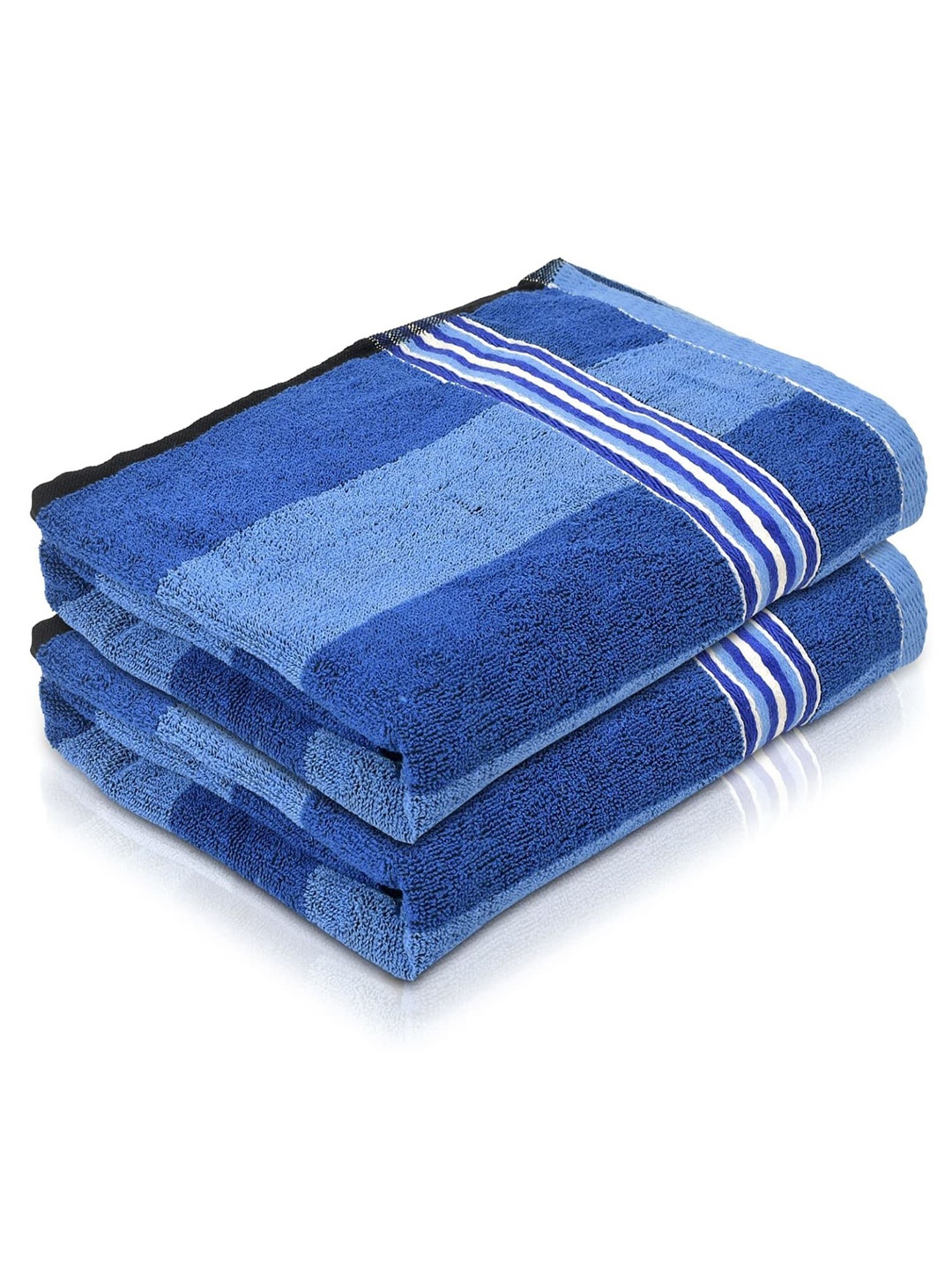 

Kuber Industries Blue & White 2 Pieces Striped 400 GSM Cotton Bath Towels