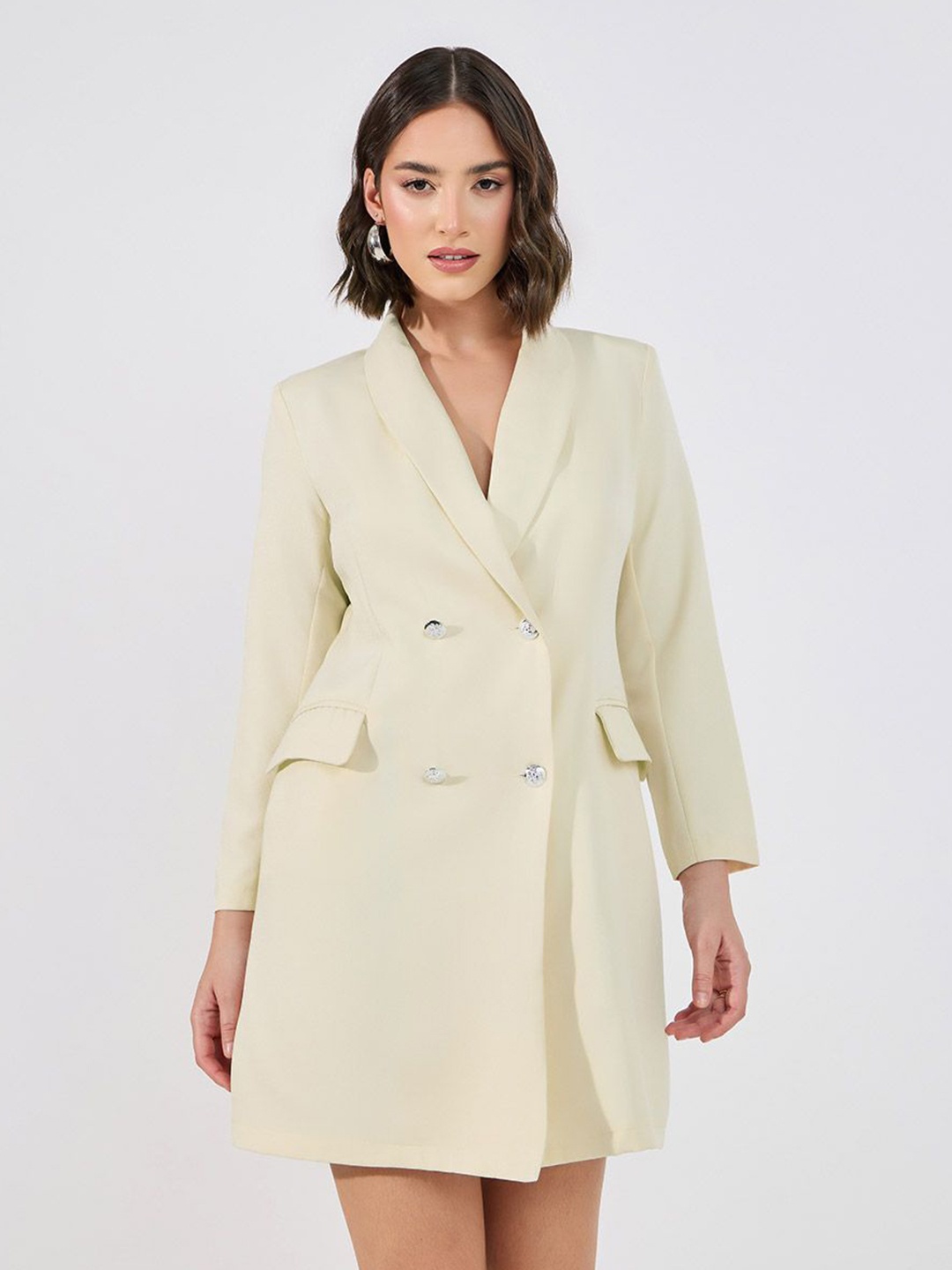 

Styli Women Solid Long Sleeve Mini Length Blazer Dress, Off white