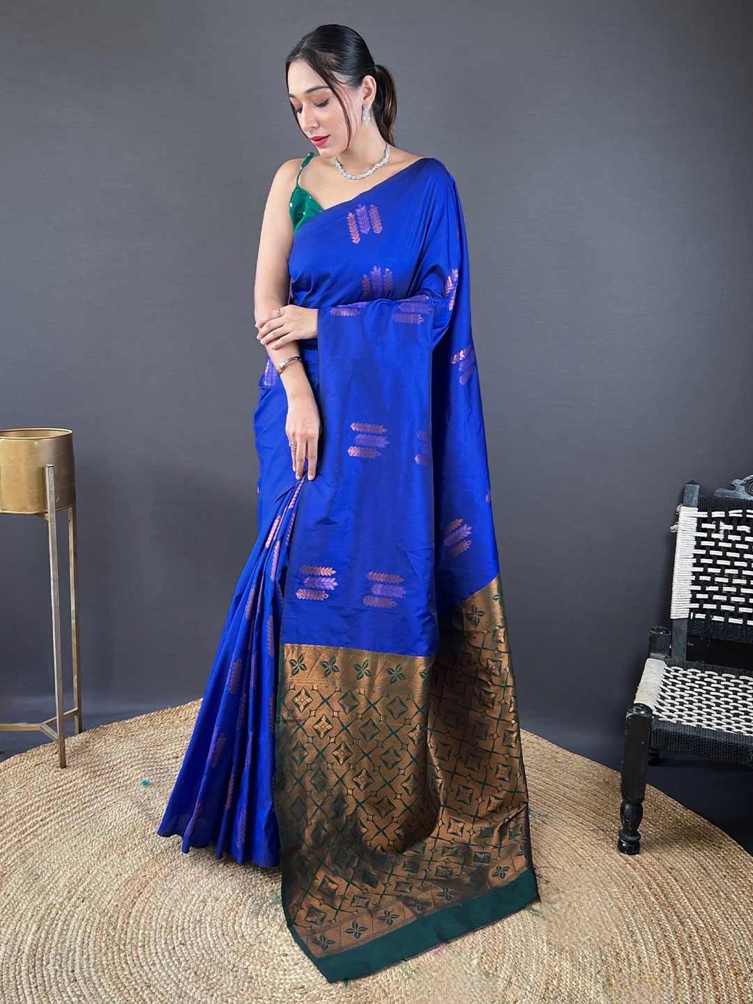 

STAVA CREATION Woven Design Zari Banarasi Saree, Blue
