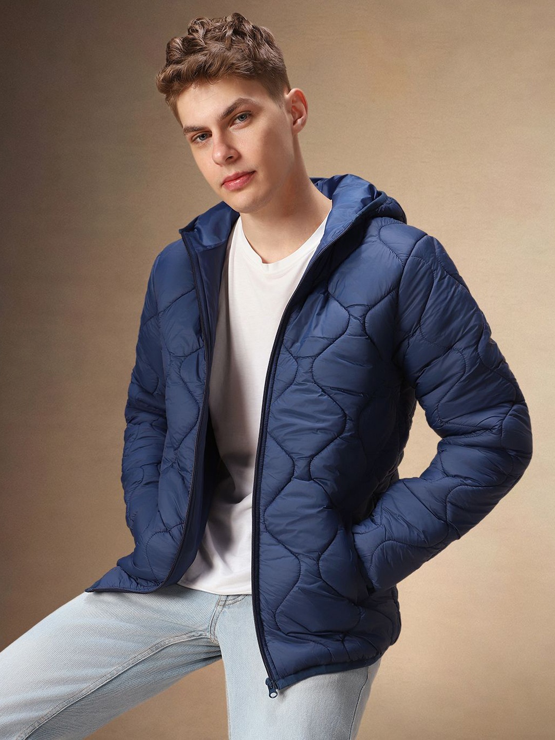 

Dennis Lingo Men Hooded Solid Casual Quilted Jacket, Navy blue