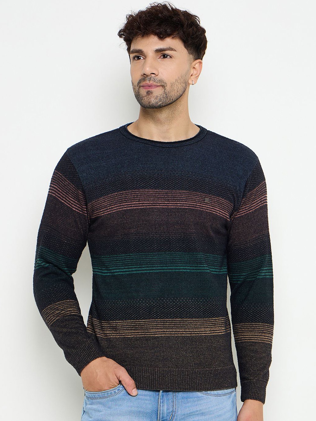 

Duke Men Striped Winter Pullover, Black