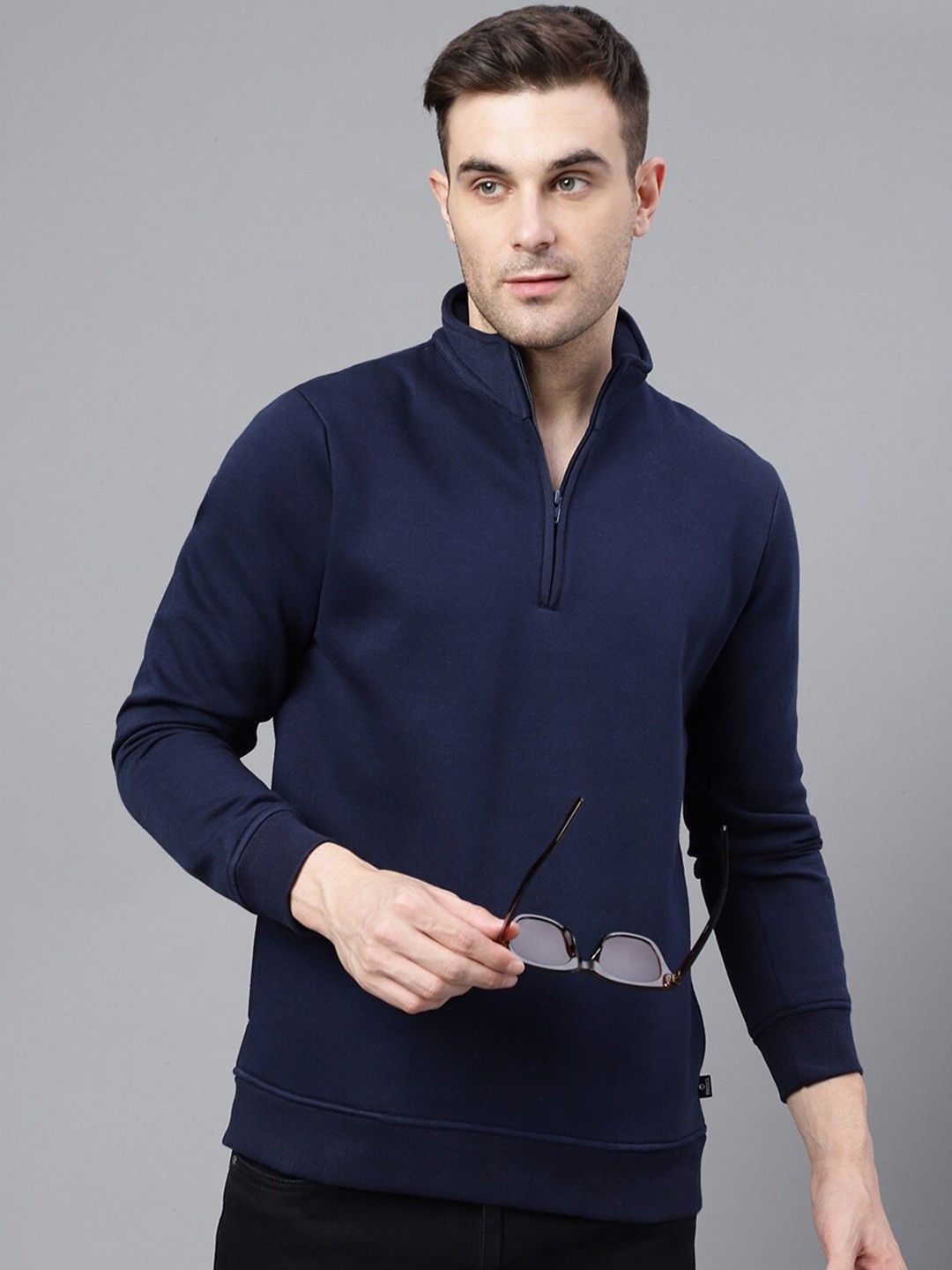 

Hancock Mock Collar Winter Anti Odour Fleece Pullover Sweatshirt, Navy blue