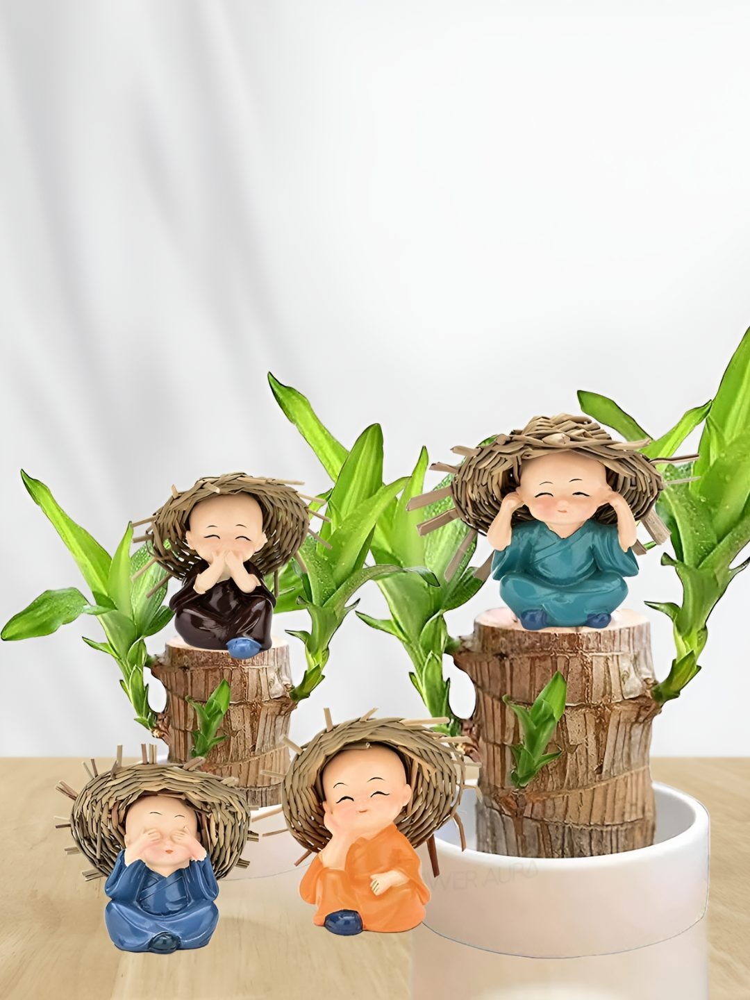 

Floweraura 2-Pcs Green & Brown Lucky Brazilian Wood Plant With Buddha Hat Monks
