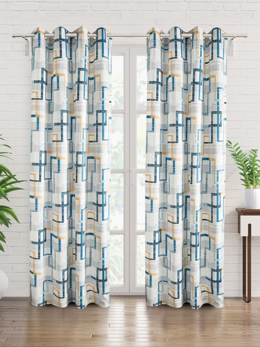 

Home Centre Blue & White 2 Pieces Geometric Door Curtains