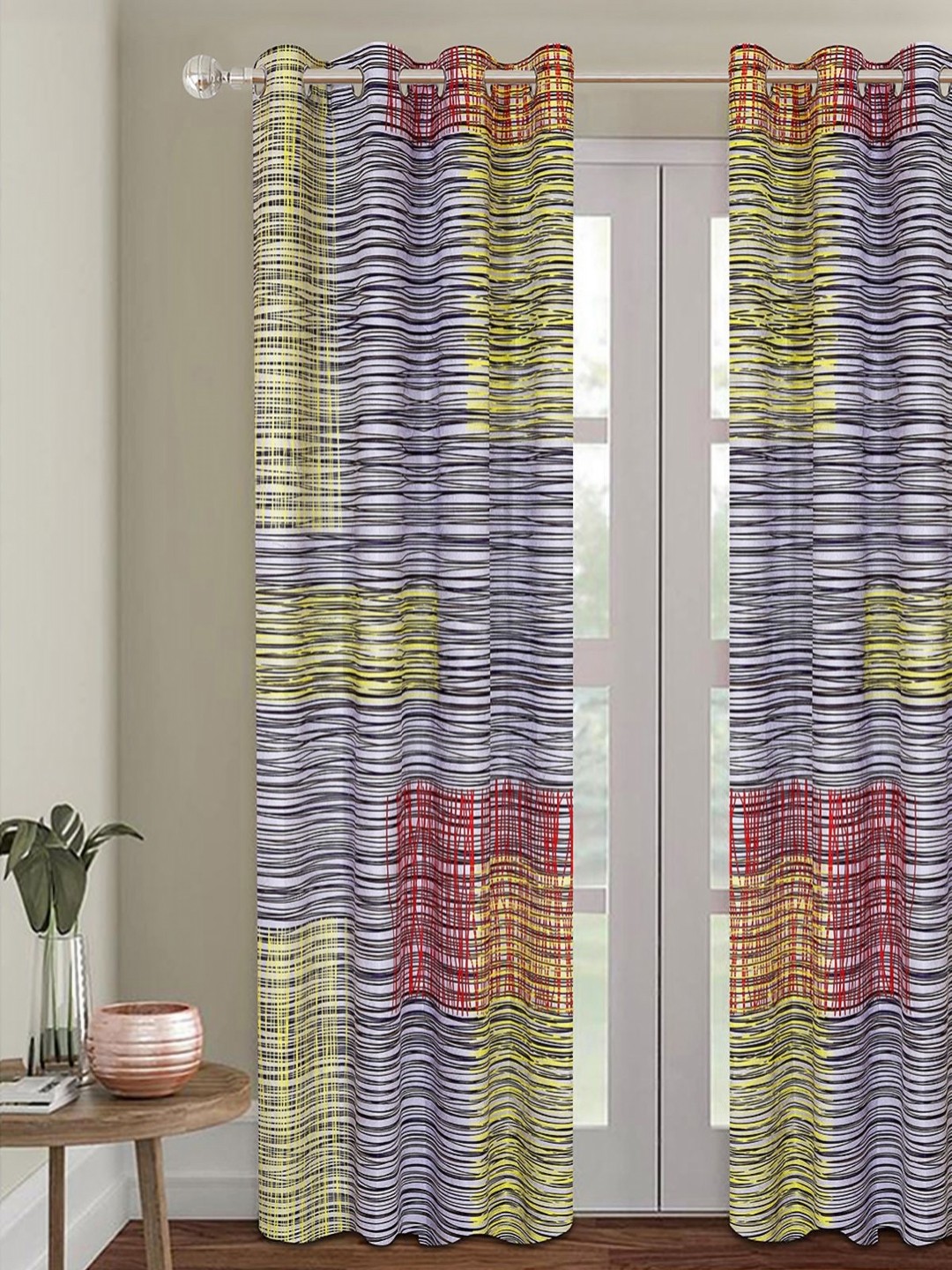 

Myntra Elegant Homes Blue & Yellow Set of 2 Room Darkening Door Curtain
