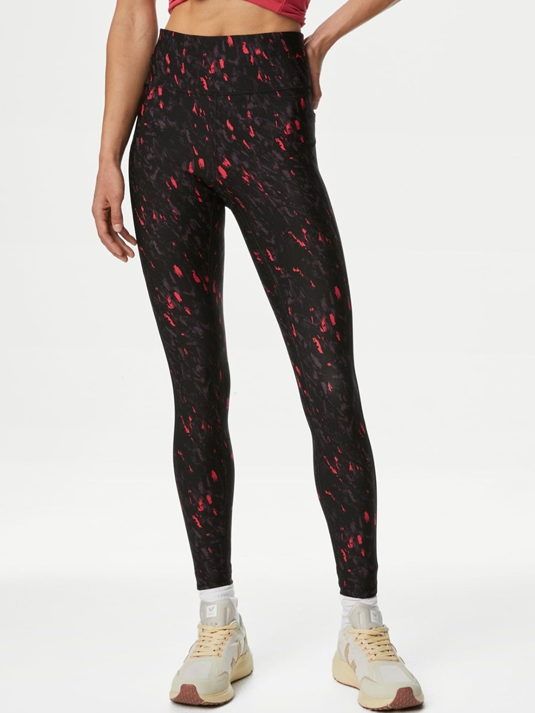 

Marks & Spencer Women Printed High Waist Ankle Length Gym Tight, Black