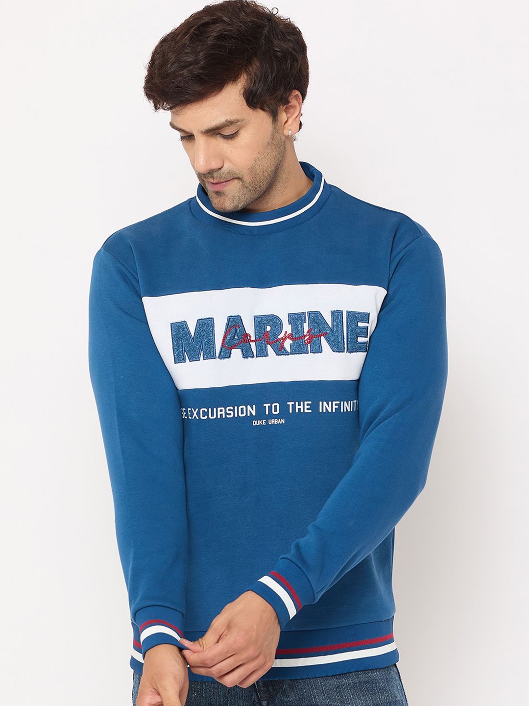 

Duke Men Printed Round Neck Pullover Sweatshirt, Blue