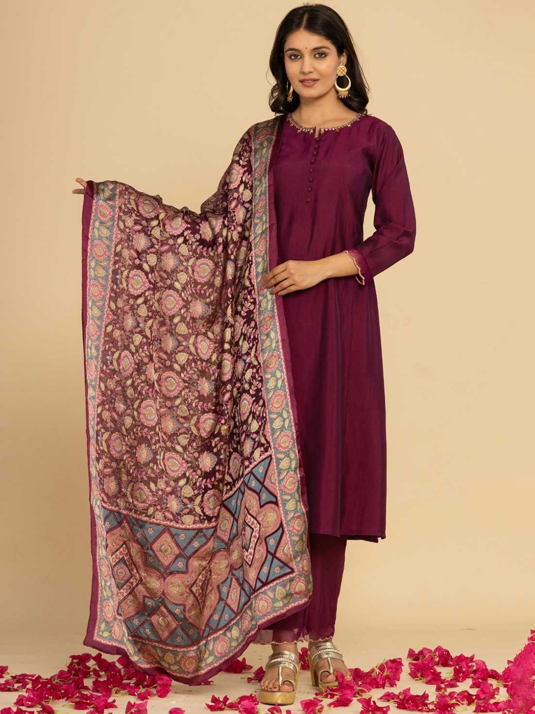 

Do Dhaage Embroidered Beads and StonesA-Line Kurta with Trouser & Dupatta, Purple