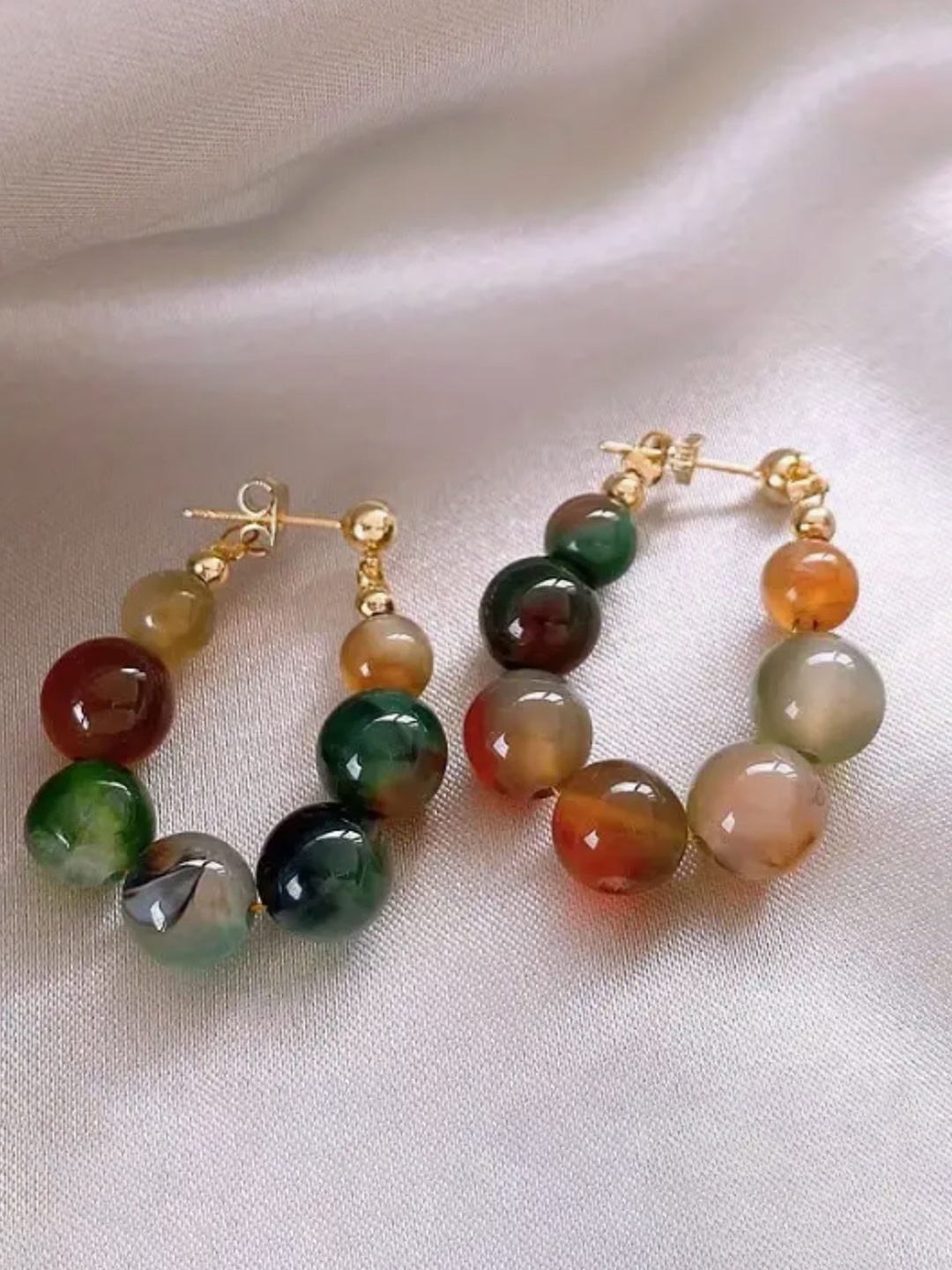 

SUBHAGALANKAR Gold-Plated Autumn Crystals Circular Hoop Earrings, Green