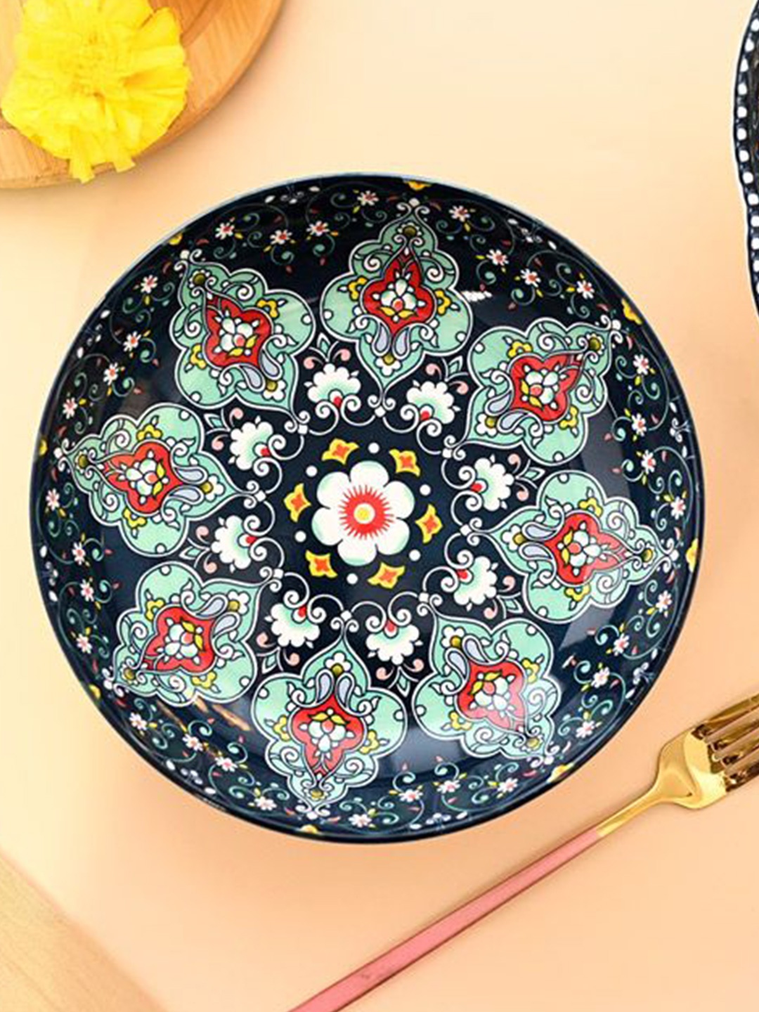 

MARKET99 Navy Blue & Red Floral Printed Ceramic Glossy Plate
